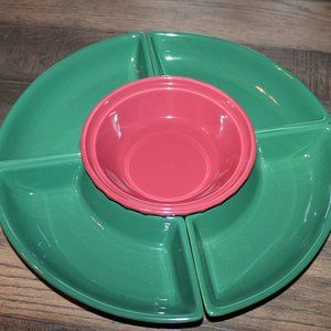 Longaberger Round Holiday Server Crescent Dishes Not So Lazy Susan Christmas